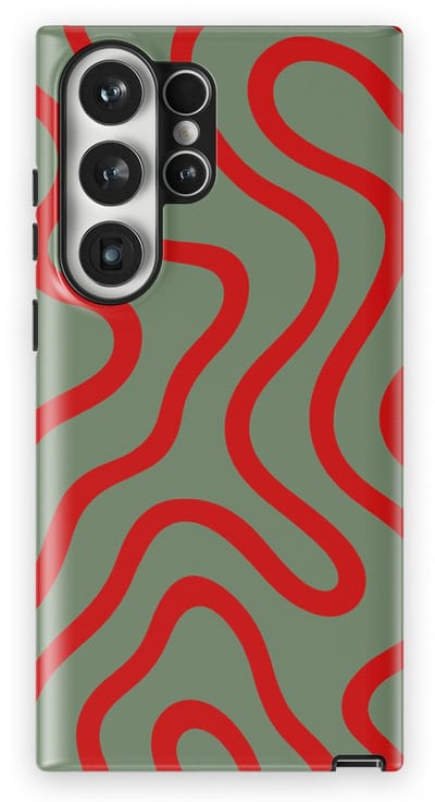 DripCase Curvy Lines Hoesje Samsung Galaxy S23 Ultra | Backcover met Mag | Design Tough Case Samsung Galaxy S23 Ultra Crimson Terrain