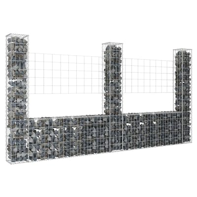 vidaXL - Schanskorf - U-vormig - met - 3 - palen - 260x20x150 - cm - ijzer