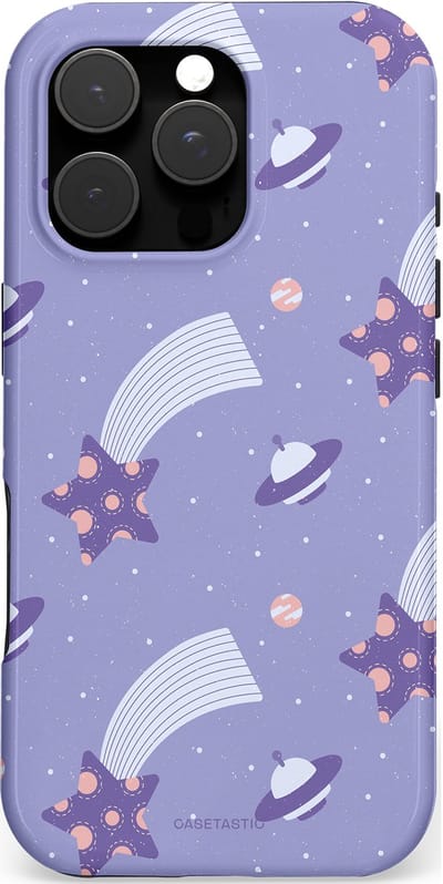 Casetastic hoesje geschikt voor Apple iPhone 16 Pro - MagSafe - Dubbellaagse bescherming - Sterrenhemel Lila - Fashion Case - Lavendel Lichtgrijs
