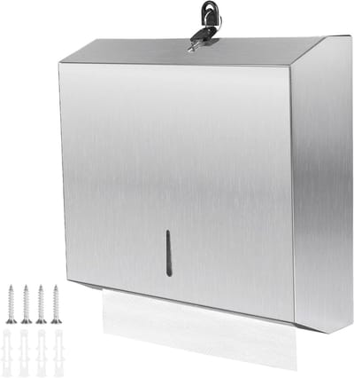Roestvrijstalen Handdoekdispenser voor Muurmontage, Lockable, Geschikt voor 250 tot 400 Papieren, Compact en Duurzaam