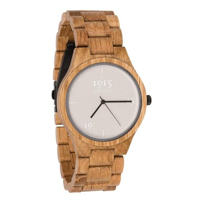 1915 watches™ | 1915 watch men fine cotton white - ø 46 mm | Houten horloge | Eikenhout / Katoen