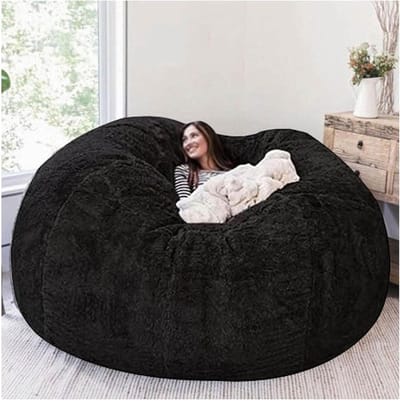 Zitzakhoes XXL - Zit zak - Ontspannen Zitten - Superzacht Imitatiebont - 180x90 cm - Zwart