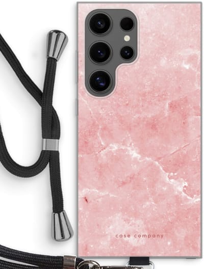 Case Company® - Hoesje met koord geschikt voor Samsung Galaxy S24 Ultra hoesje met Koord - Roze marmer - Telefoonhoesje met Zwart Koord - Bescherming aan alle Kanten en Over de Schermrand