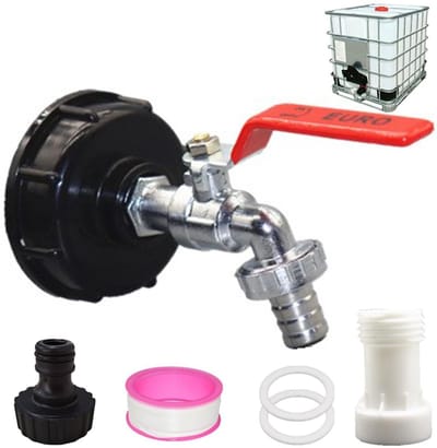 Dailygoods - Tucireat IBC Tankaccessoires, 3/4 inch messing IBC uitloopkraan, IBC container-accessoires, afvoerkraan regenton, IBC tank-adapter voor S60 x 6 watertank, met verlengstuk S60 x 6 mm