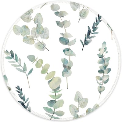 Premium Textured Mouse Pad met Stikte Randen, Waterdicht en Antislip voor Gaming en Kantoor, Rond Design met Eucalyptus Takken voor Desk Accessories