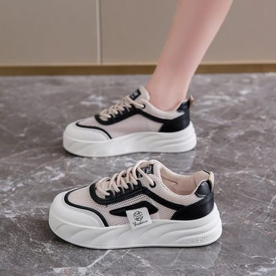 Damesschoenen Zijn Niet Moe van Lang Staan Zachte Zool Sneakers Dames Nieuw Lente Leer Waterdicht Dikke Zool Papa Schoenen 40 gray