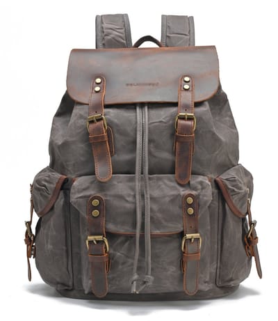 DE LAMASSU® Vintage Canvas Rugzak 16 inch Laptop – 24L – Waterafstotend – Echt Leer – 33x15,5x47 cm – Unisex Werk & Reizen