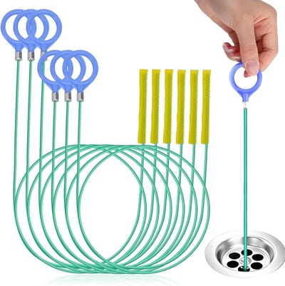 Set van 6 Afvoerspiralen - Stalen Spiralen met Nylon Coating voor Keuken, Badkamer en Verstopte Afvoeren | Herbruikbare Afvoerreinigers met Micro Haakjes voor Effectieve Ontstoppen
