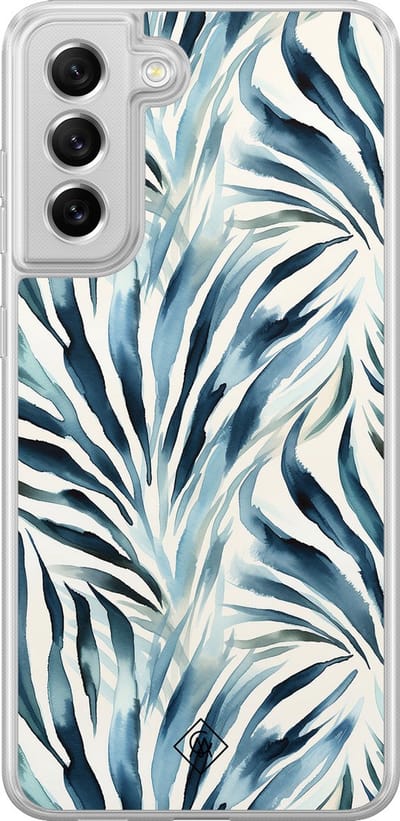 Casimoda® hoesje - Geschikt voor Samsung Galaxy S21 FE - Japandi Waves - 2-in-1 case - Schokbestendig - Water - Verhoogde randen - Blauw, Transparant