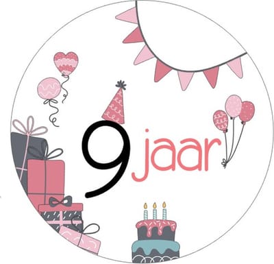 25x Sluitsticker 9 Jaar - Roze - 40 mm - Meiden Sticker - Sluitzegel - Sticker Verjaardag meisjes - Ballonnen - Cadeau's Kado's - Glossy - Sluitzegel - Wensetiket - Uitdelen - Jarig - Trakteren - Hoera