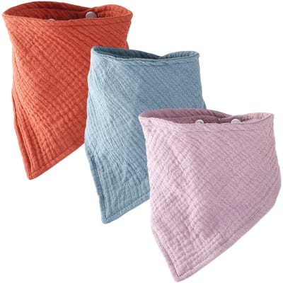 longziming -Set van 3 Baby Slabbetjes - Comfortabel en Duurzaam (Diep Bruin, Blauw, Paars)