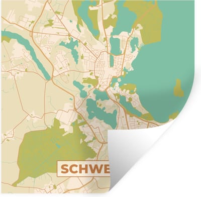Muurstickers - Sticker Folie - Schwerin - Plattegrond - Kaart - Vintage - Stadskaart - 100x100 cm - Plakfolie - Muurstickers Kinderkamer - Zelfklevend Behang XXL - Zelfklevend behangpapier - Stickerfolie