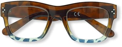 Ear2Ear leesbril York-01 Bruin gevlekt met blauw en transparant montuur +1.00 incl. opbergpouch en verpakking