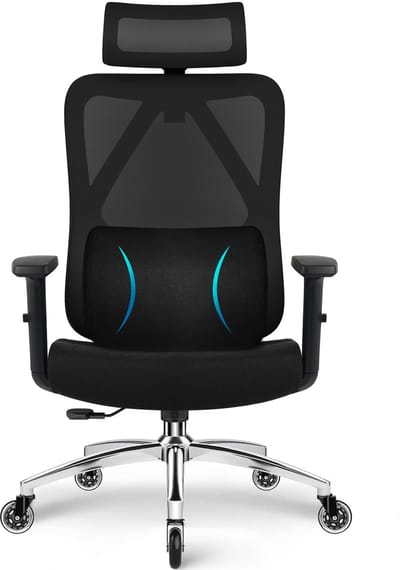 Elekiatech Bureaustoel - Ergonomische Bureaustoel - Bureaustoelen voor Volwassenen - 3D Lendensteun - 2D Hoofdsteun - Traagschuim Zitting - Zwart