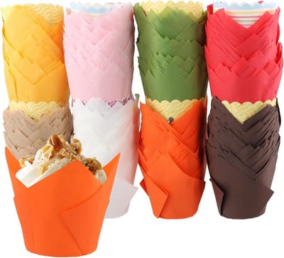 400 Stuks Tulpen Muffinvormen 8x5cm - Kleurrijke Cupcakevormpjes voor Feestjes, Bruiloften en Verjaardagen