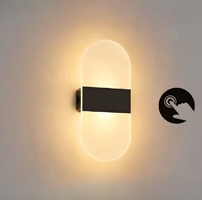 Oplaadbaar Dimbaar LED Wandlamp Binnen - Zonder Boren & Stroom - Touch Control - Op Accu - Binnen Woonkamer Leeslamp Hotel Lamp, Nachtlamp - Muur Decoratie Verlichting - Zwart Ovaal