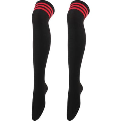 Nouvelles chaussettes longues sexy à rayures de couleur unie pour femmes au-dessus du genou, cuissardes hautes au-dessus du genou, chaussettes chaudes au genou pour dames et filles rouge/noir