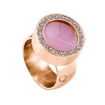 Quiges RVS Schroefsysteem Ring met Zirkonia Rosékleurig Glans 16mm met Verwisselbare Cat's Eye Roze 12mm Mini Munt