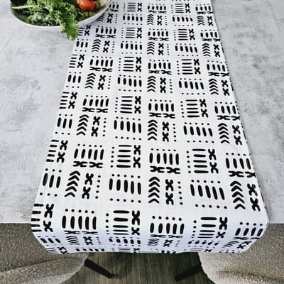 Handgemaakte Tafelloper | 160x35cm | Afrikaanse Print "Mudcloth" Bogolan Geïnspireerde Print Gemaakt van 100% Afrikaanse Print Stof