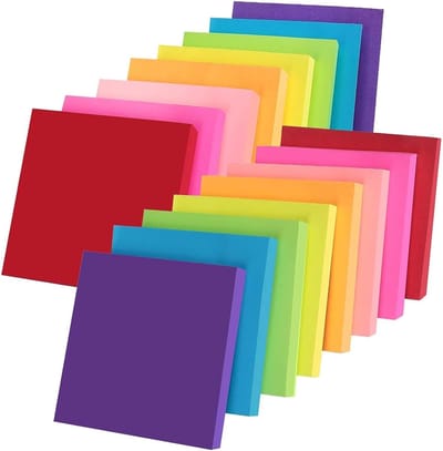 Kleurrijke zelfklevende notities, 76 x 76 mm, 100 vel per blok, 16 blokken, ideaal voor organisatie en herinneringen