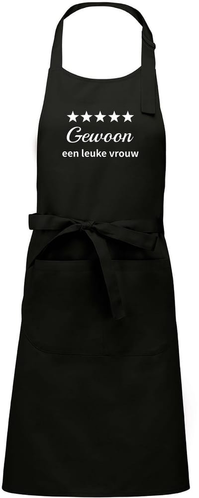 Luxe Keukenschort met Tekst “Gewoon een leuke vrouw” – Cadeau voor Koken & Barbecue – Verstelbaar, Met Voorvak - 76 x 90 cm - zwart