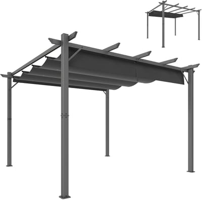QUESTYR - Tuinpergola - 3X3 M - Donkergrijs - Aluminium Frame - Modern Terrasoverkapping - Intrekbaar Dak - UPF30+ Zonwering