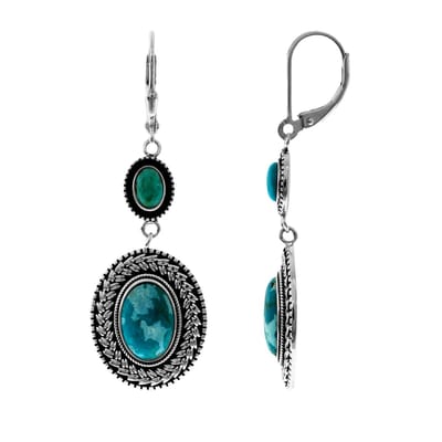Cavill - Zilveren Oorbellen - 925 Sterling Zilver Geoxideerd - Blauwe Kingman Mohave Turkoois 4,89 Ct - Ovaal Cabochon - Boho & Vintage Stijl Sieraden