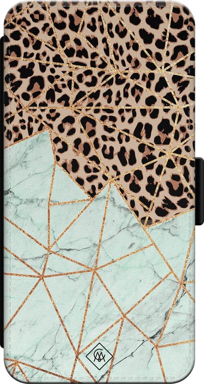 Casimoda® bookcase - Geschikt voor iPhone 13 Pro - Hoesje met pasjeshouder - Luipaard Marmer Mint - Mint - PU-leer met kunststof telefoonhouder