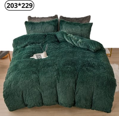 Bovista Fluffy Dekbedovertrek - Teddy Dekbedovertrek - Fleece Dekbedovertrek - Pluche - Dekbed - Deken - Inclusief Kussenslopen - Groen 203x229cm