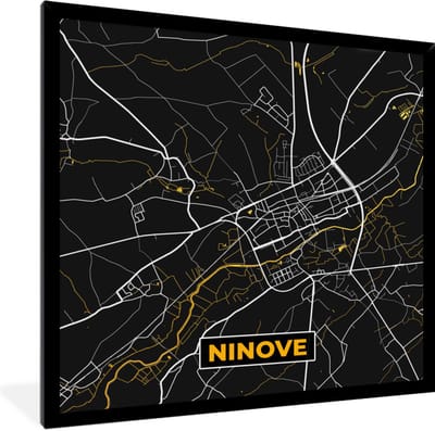 Fotolijst incl. Poster - Goud - Kaart - Ninove - Stadskaart - Plattegrond - 40x40 cm - Posterlijst