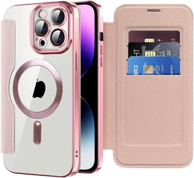Flip Folio Wallet Case voor iPhone 14 Pro Max met Magsafe, RFID Bescherming, Schokbestendig en Kaartsleuven in Slank PU Leer