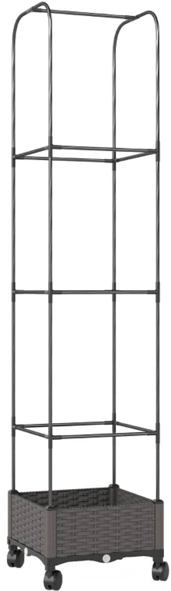 Plantenbak met Klimrek - Verrijdbare Bloembak op Wielen - Tuinrek - Tuinbed - Plantenrek - Tuinbak - voor Bloemen, Fruit, Groenten & Kruiden - 40 x 40 x 185cm - Zwart