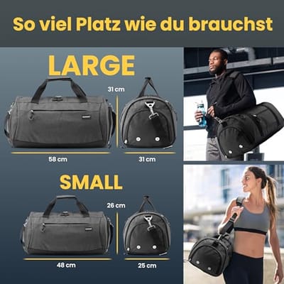 Sporttas met schoenenvak en nat vak - Ideaal voor training en reizen - Grijs 58 x 31 x 31 cm (50L)