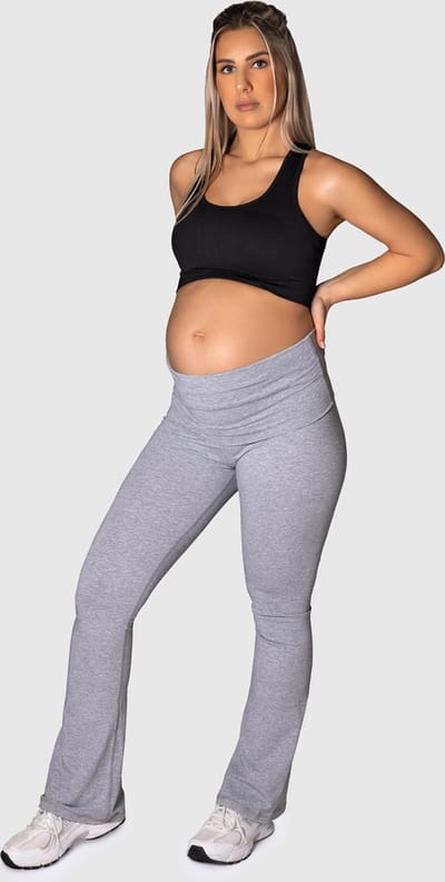 Lussey Zwangerschapsbroek - Flared Pants - Lichtgrijs - Maat S - High & Low Waist - Postpartum - Zwangerschapskleding