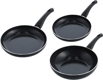 BK Brilliant 3-delige pannenset - Koekenpannenset 24/28cm + Wokpan 28cm - PFAS-vrije antikleeflaag - Geschikt voor inductie - Keramische pannen - Koudgrepen - Ovenbestendig - Vaatwasserbestendig - Zwart