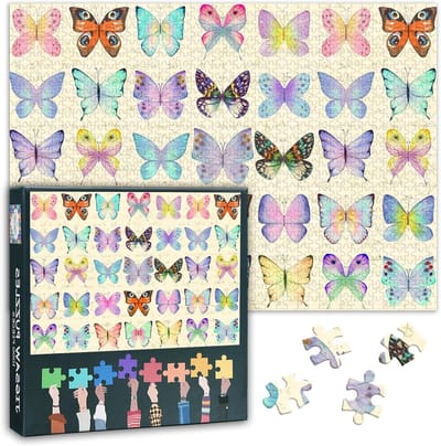 Vlinderpuzzel 1000 stukjes - Insectenpuzzel volwassenen - Ontspanningsspel thuis - Kleurrijk vintage design - 70 x 50 cm - Multicolor