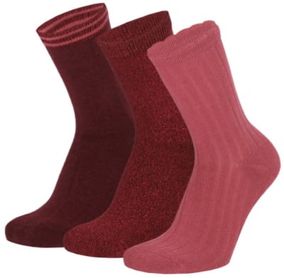Apollo - Girls - Meisjes - Sokken - 3-pack - Burdundy - Glitters - Rood - Maat 27/30