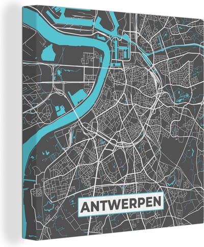 Canvas Schilderij Stadskaart – Grijs - Kaart – Antwerpen – België – Plattegrond - 20x20 cm - Wanddecoratie