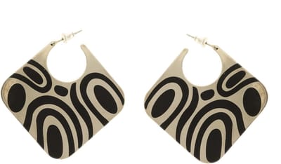 Behave - Dames oorhangers zilverkleur retro zwart design 5 cm