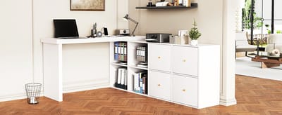 Hoekbureau Draaibaar Bureau Wit MDF Computer Bureau 360° Rotatie Opberg