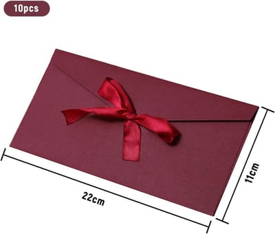 Bordeauxrode Kraft Enveloppen met Strik voor Kaarten en Uitnodigingen (10 stuks, 22x11cm)