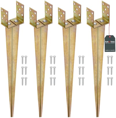 KOTARBAU® 4 stuks Grondanker, Paalhouder, 0-125 mm, Verzinkt Staal, 70 cm, Goudkleurig, Verstelbare Paalhouder, Paalvoet, Paalsteun, Paalanker, voor Tuinconstructies