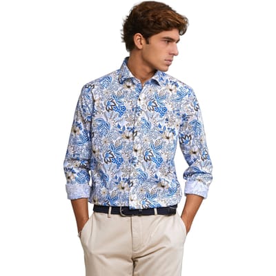 River Woods Custom Fit Cotton Floral Shirt Multi Size: M | Casual Shirts Outlet | Heren | Blauw