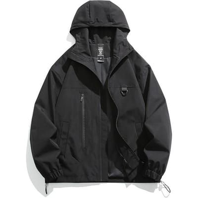 Nouveaux Vêtements d'Extérieur Homme Hardshell Outdoor Printemps Outillage Coupe-vent Décontracté à Capuche Veste de Couple pour Homme L black