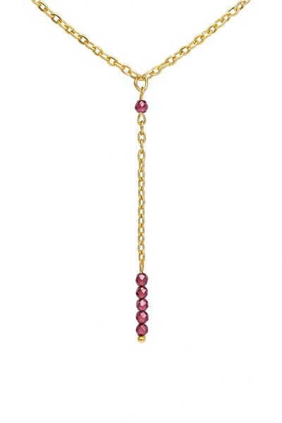 Rode Granaat Y-Ketting – Premium Stainless Steel - The Jewellery Salon - Natuursteen - Lange Damesketting met edelstenen
