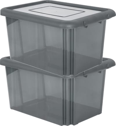 EDA Opbergbox 55L - 2x - grijs - stapelbaar - L58 x B44 x H31 cm - kunststof - Bak/doos met deksel
