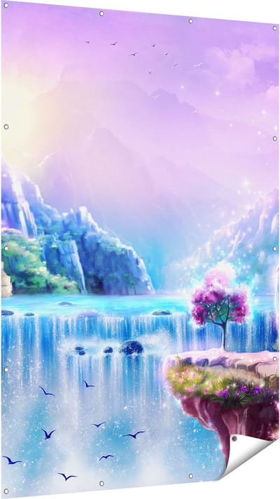 Gards Tuinposter Kleurrijke Sprookjes Waterval - Abstract - 120x180 cm - Tuindoek - Tuindecoratie - Wanddecoratie buiten - Tuinschilderij