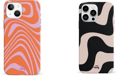 xoxo Wildhearts telefoonhoesjes Boogie Wonderland Orange + Ride With Me Zwart Beige – Single Layer Hard Cases met golvend patroon – elegant en stevig – geschikt voor iPhone 15 Pro