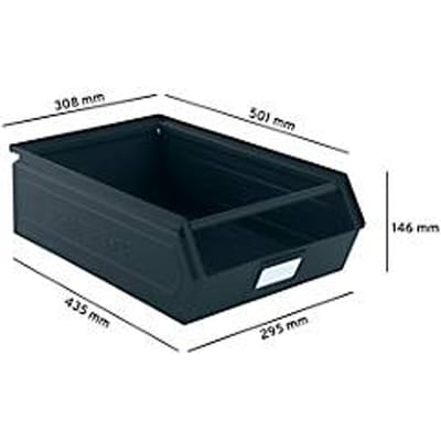 Schäfer Shop Select magazijnbak met open voorzijde, met draagbeugel, 18,5 l, 80 kg, L 501 x B 308 x H 146 mm, staal, RAL 5008 (grijsblauw)