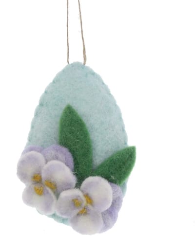 Ei turquoise met bloemen vilt 8x4,5x11,5cm